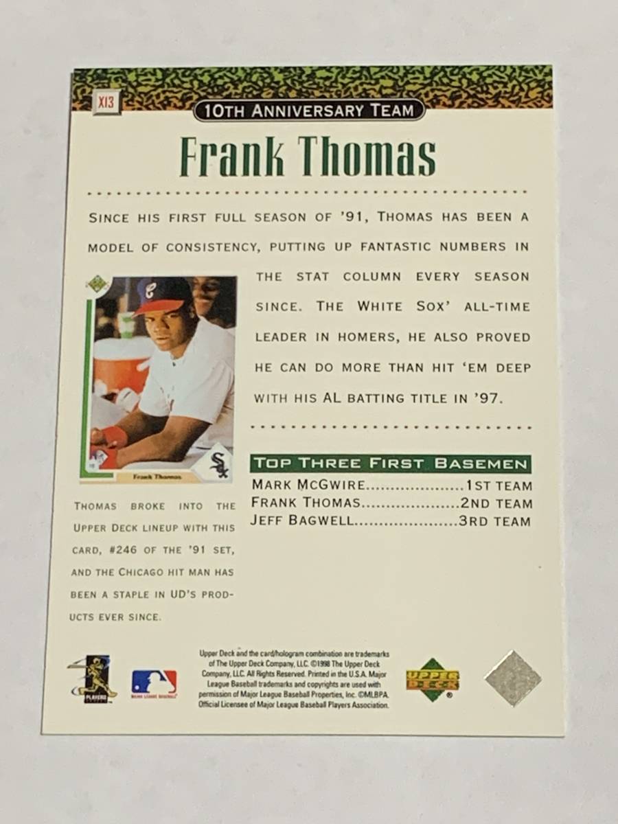 FRANK THOMAS 1998 UD UPPER DECK 10TH ANNIVERSARY TEAM INSERT WHITESOX 即決_画像2