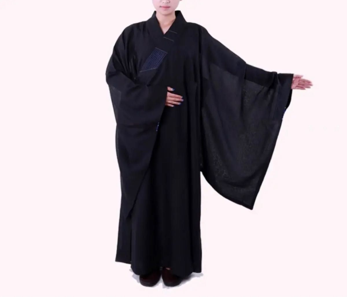 仏教衣装  コスプレ　ドレープ和尚服　男女兼用 台湾麻紗海青居士僧服(黒色)
