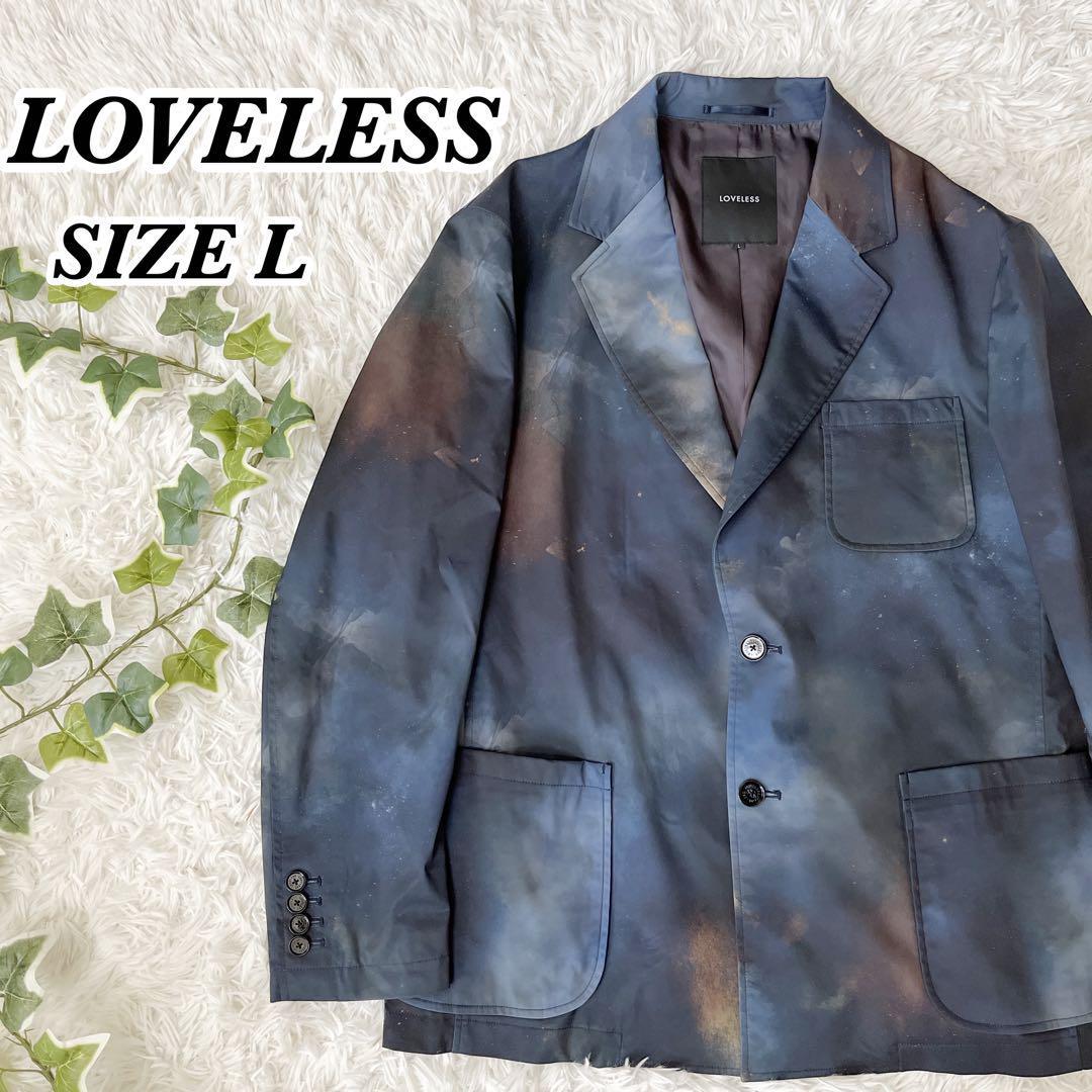 送料無料　良品　LOVELESS　ラブレス　テーラードジャケット　総柄　ネイビー系　L_画像1