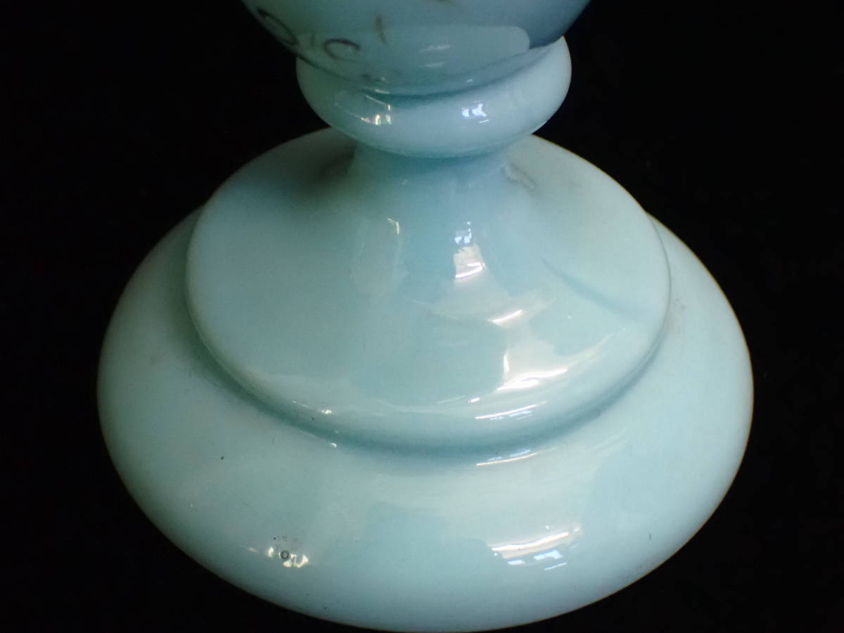  Vintage hand .. vase flower base blue sax floral print rose antique miscellaneous goods glass collection rare 