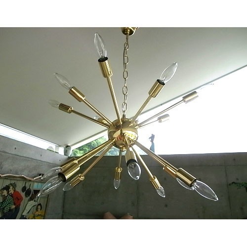 天井照明 SPUTNIK LAMP スプートニクランプ 16バルブ 真鍮色（シャンデリア電球16球付き） 吊り下げ照明 50's_画像1