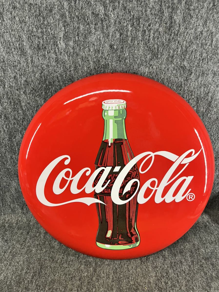 コカ・コーラ Coca-Cola ホーロー 看板 丸型 昭和レトロ 当時物 ブリキ 鉄製 直径約50cm 瓶コーラ ビンテージ グッズ_画像1