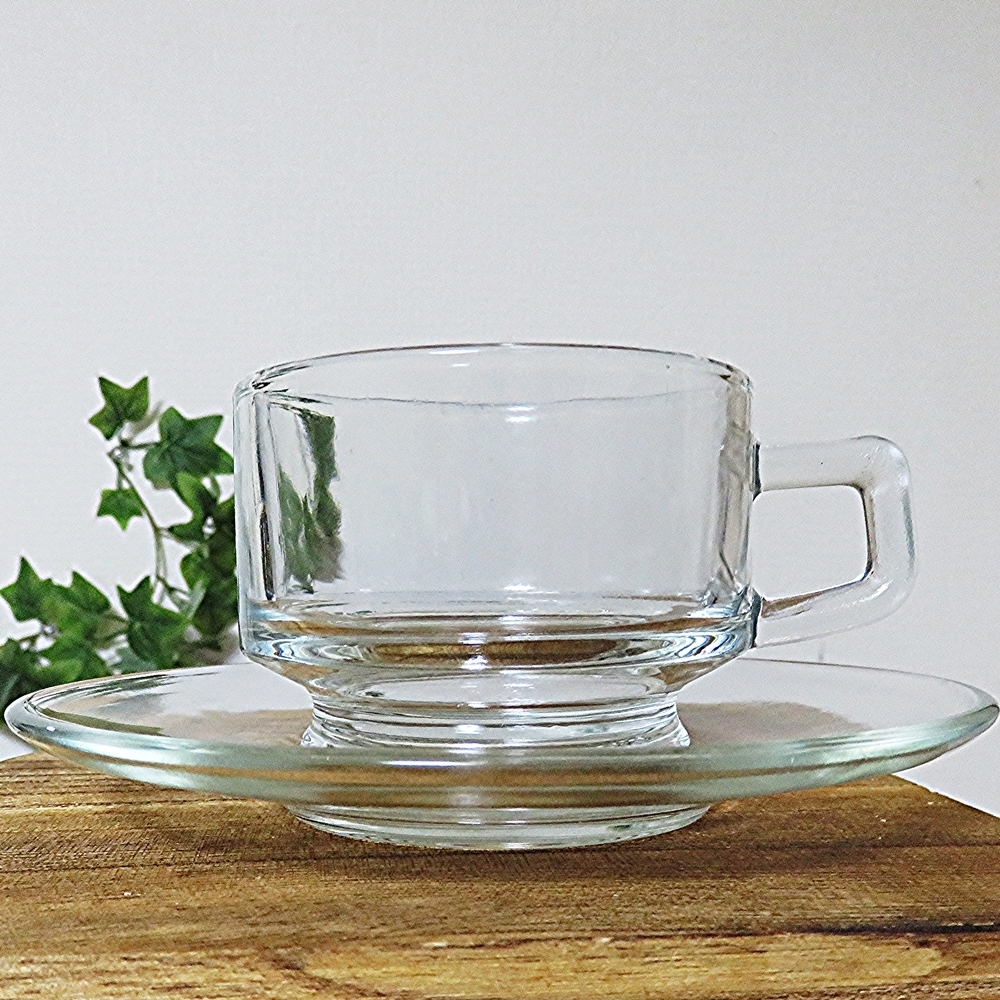 SOGA GLASS CO ティータイム ５客 セット カップ ソーサー クリーマー 曽我ガラス 珈琲 紅茶 日本茶 昭和レトロ アンティーク ティーカップの画像2