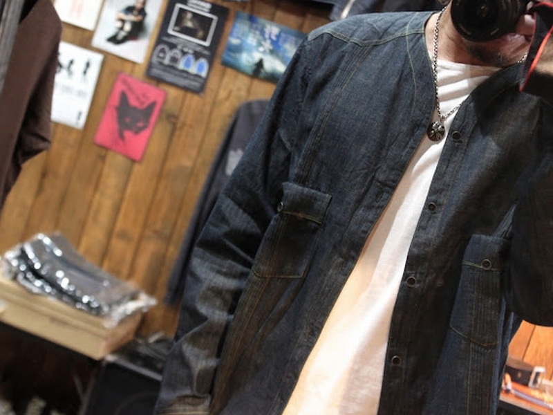 ■ 定価25,920円 美品 GERUGA ゲルガ 17ss GR-S-90 PIN TUCK DENIM SHIRTS BLACK ピンタック ブラック デニム 鯉口 ノーカラー シャツ 黒 1_画像4