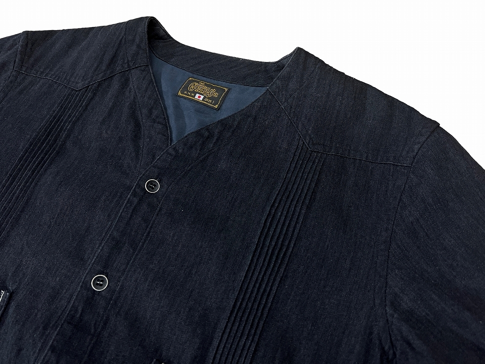 ■ 定価25,920円 美品 GERUGA ゲルガ 17ss GR-S-90 PIN TUCK DENIM SHIRTS BLACK ピンタック ブラック デニム 鯉口 ノーカラー シャツ 黒 1_画像5