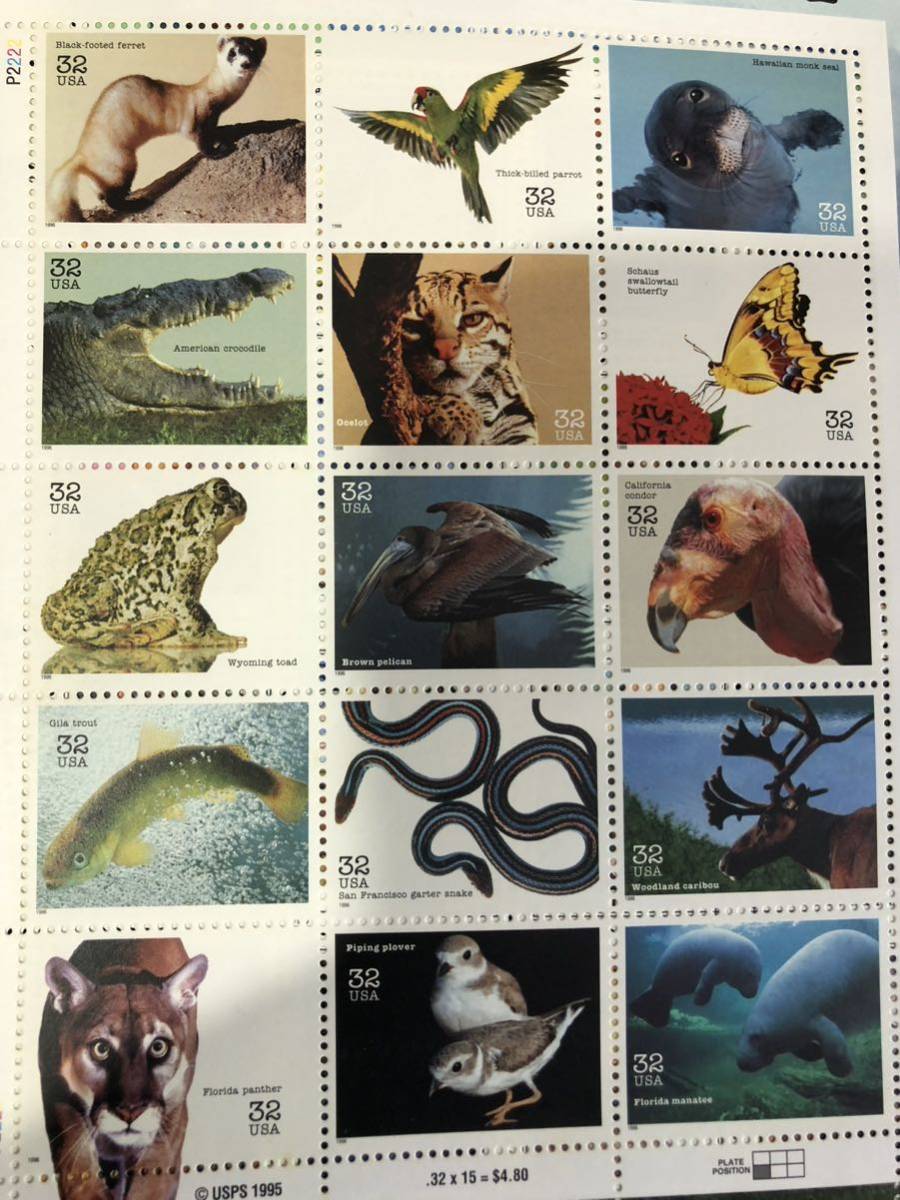 海外切手 アメリカ 1996年 絶滅危惧種 動物_画像2