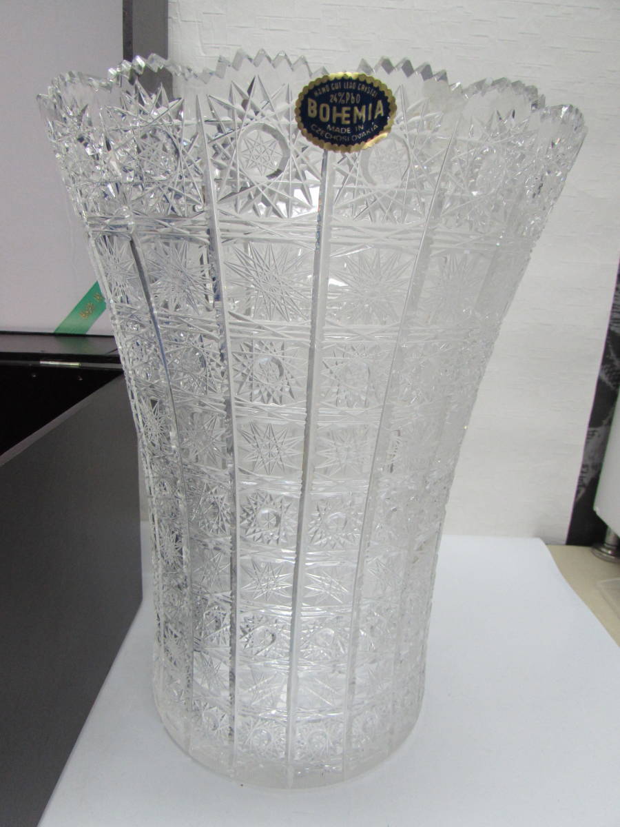 未使用品 BOHEMIA GLASS ボヘミア 特大花瓶 30cm 5kg フラワーベース