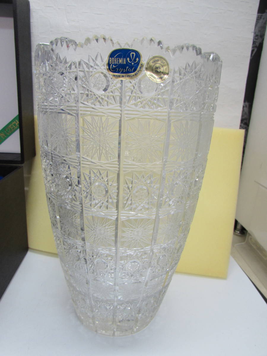 未使用品 BOHEMIA GLASS ボヘミア 特大花瓶 30cm 5.2kg フラワーベース