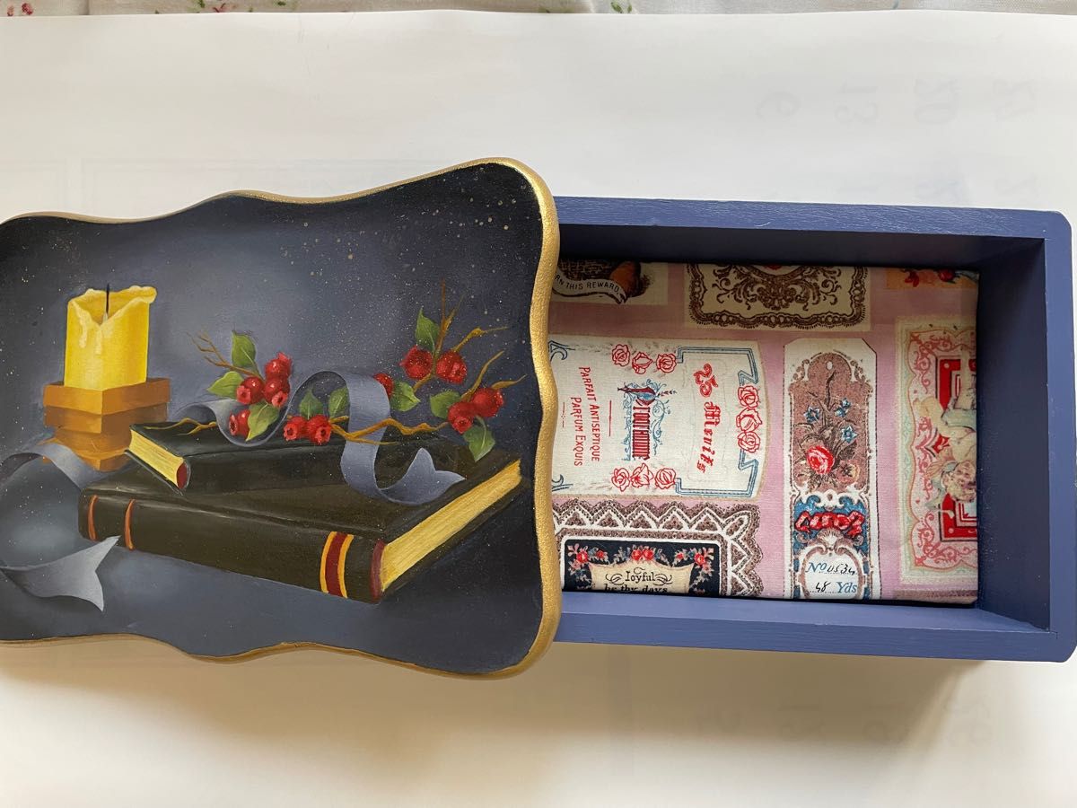 トールペイント　クリスマスキャンドルの小箱　作品整理　内貼りあり