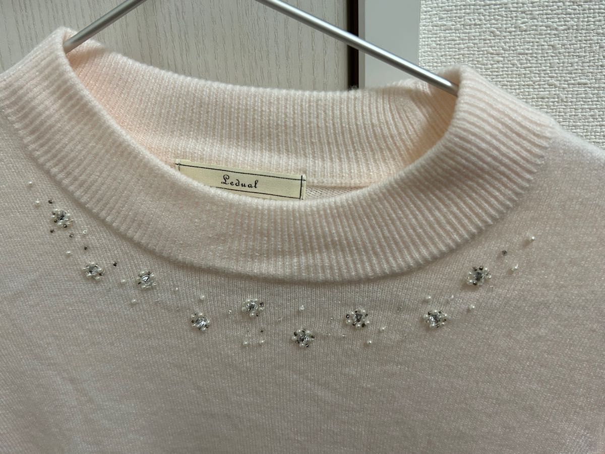【Leaual】 ニット　セーター　ストーン刺繍　レディース Lサイズ ピンク