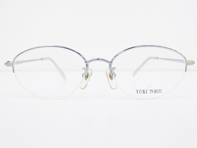 ∞ YUKI TORII ユキトリイ 眼鏡 メガネフレーム YT-1027 51□17-140 メタル チタン ハーフリム ナイロール シルバー □H8_画像1