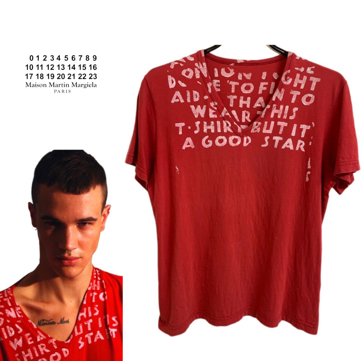 MAISON MARTIN MARGIELA PARIS メゾン マルタンマルジェラ パリス 初期 2000SS MADE IN ITALY エイズTシャツ AIDS-T 赤 × 白 アーカイブ_画像1