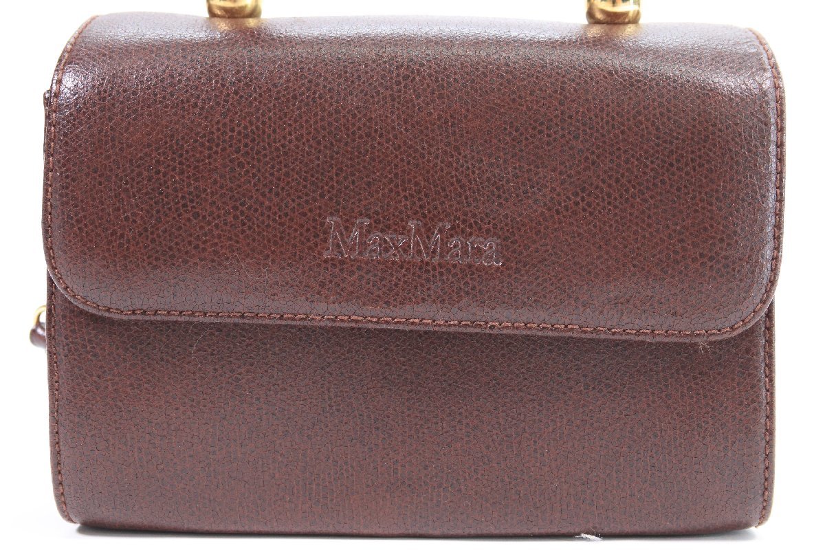 MaxMara マックスマーラー ハンド ショルダー ミニ バッグ 手持ち 斜め掛け 鞄 ポシェット レザー ブラウン系 レディース 保存袋付 9539-HA_画像2