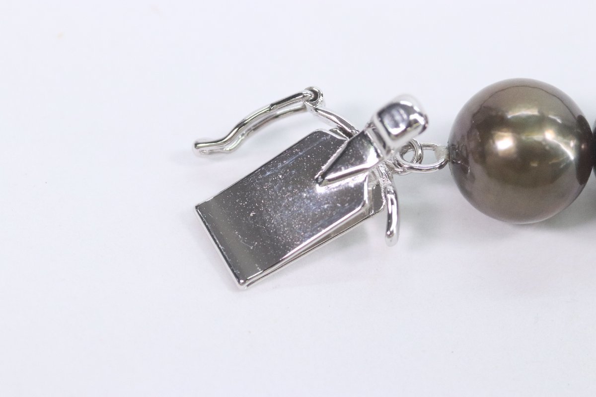 本真珠 ブラックパール アクセサリー プラチナリング 指輪 Pt900 ダイヤ 0.08ct ネックレス SILVER刻印 シルバー ケース付き 0094-N_画像6