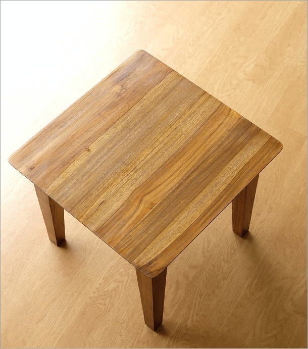 サイドテーブル 木製 カフェテーブル コーヒーテーブル 無垢 天然木 北欧 ナチュラル 正方形 45×45cm 完成品 チークコンパクトテーブル45_画像3