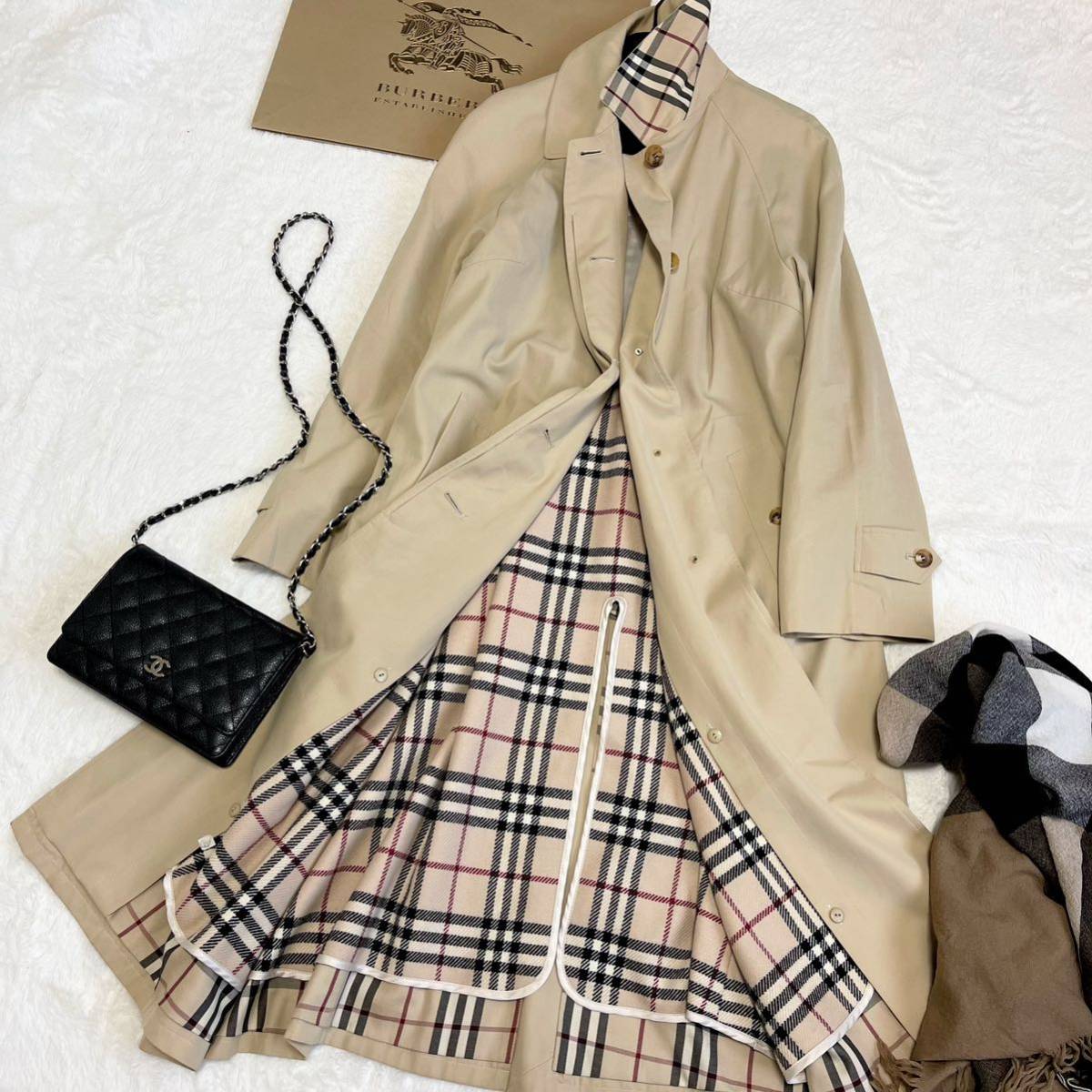 大きいサイズ 美品 バーバリー BURBERRY バーバリーロンドン ステンカラーコート トレンチコート ライナー付き ノバチェック 44 13号_画像1