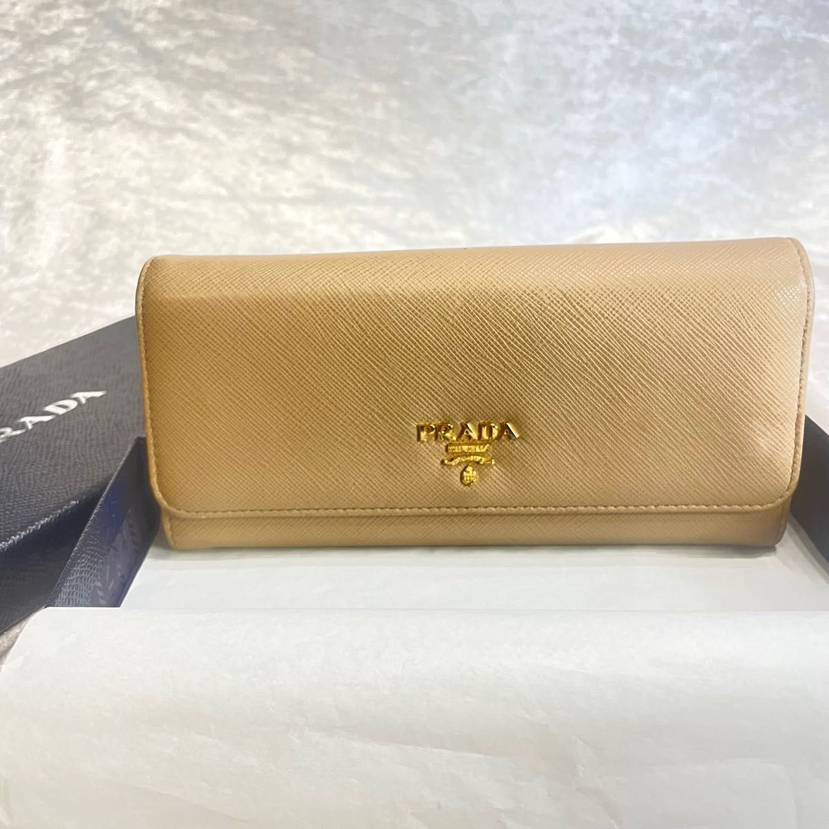 ※極美品※   プラダ PRADA サフィアーノ パスケース付 レザー ベージュ