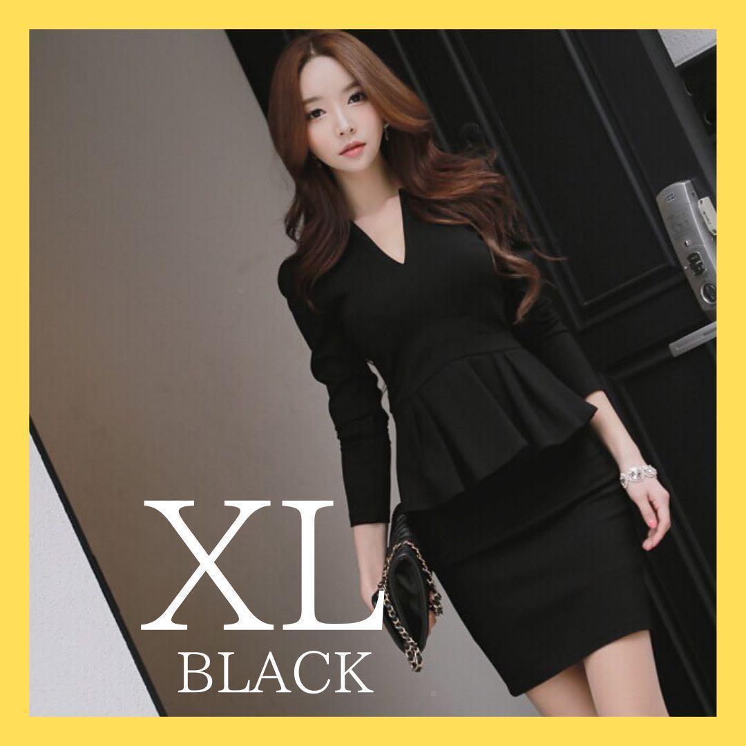 【XL】Vネック スーツ風 ワンピース キャバドレス ブラック ミニドレス_画像1