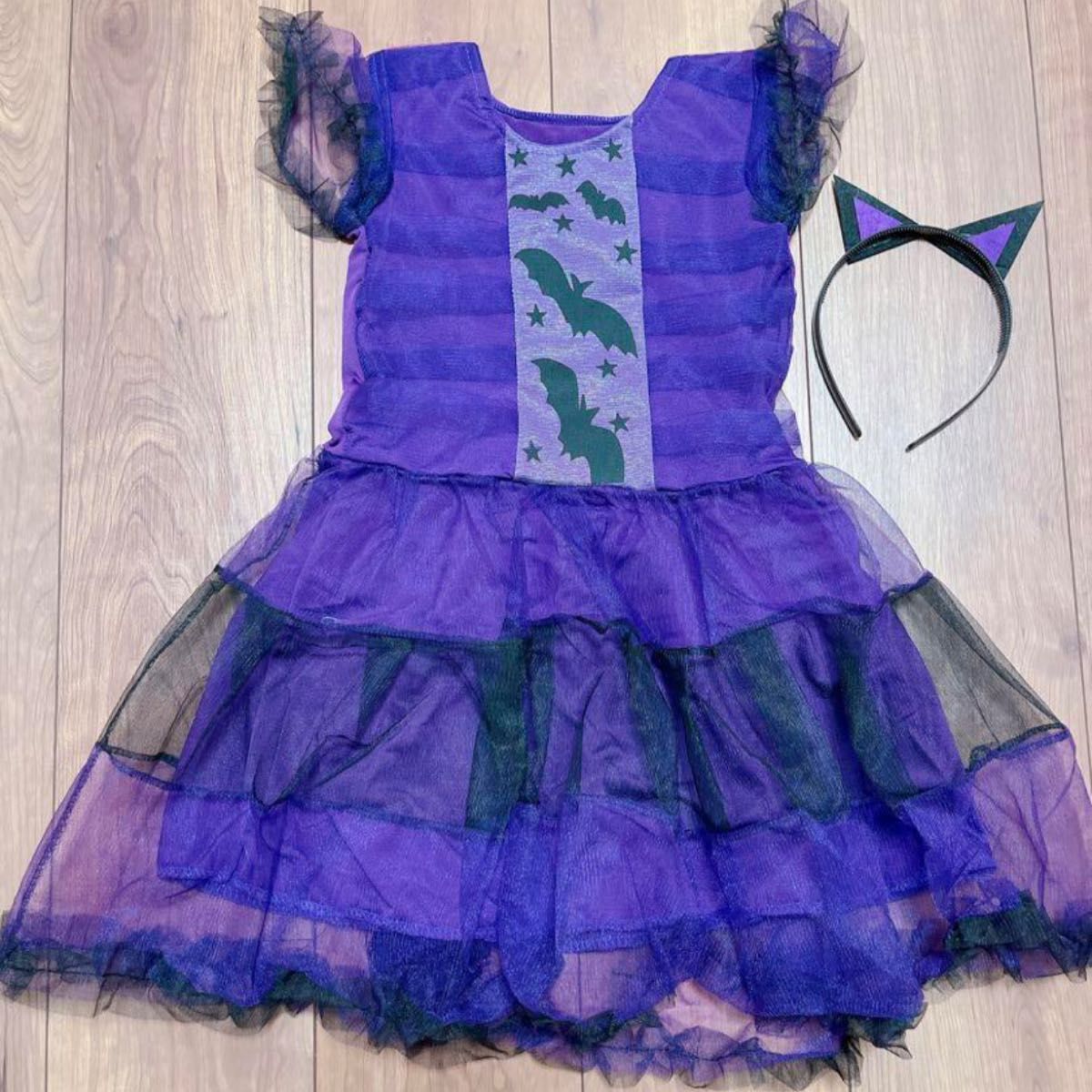  女の子 ハロウィン 紫 コウモリ テーマパーク 悪魔 可愛い サイズ 120