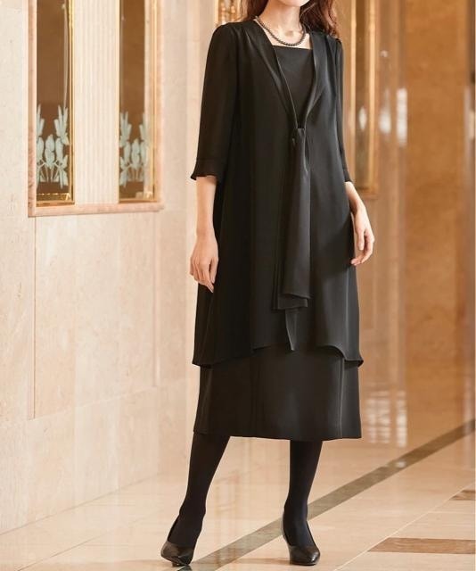 新品☆26号5L喪服礼服アンサンブル風ワンピース黒フォーマル☆w825