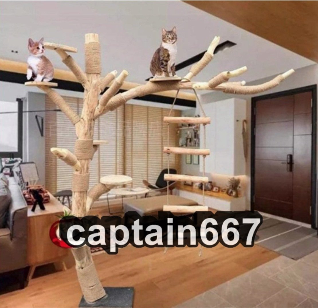 猫の活動ツリーキャットタワー 無垢材 猫のジャンプ 猫登山タワー猫の活動木 プラットフォーム 木製 猫の遊び地域 高1.5m_画像1