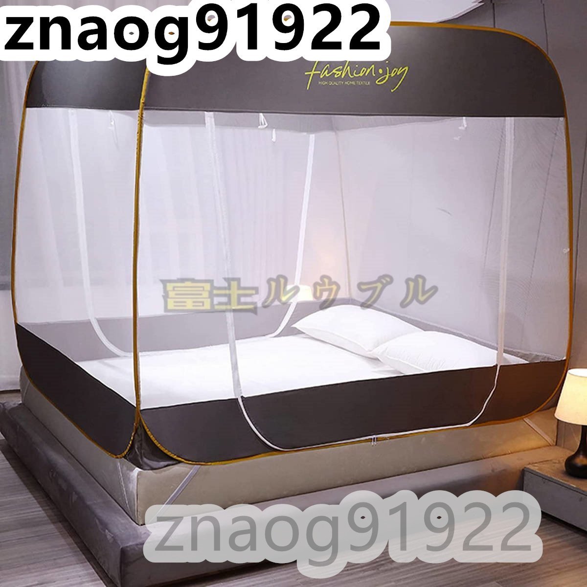 蚊帳 ワンタッチ 底付き シングルベッド用 ダブルベッド 3ドア設計 かや 蚊帳 ベッド用 畳 大型 キャンプ式 収納袋付-120x195x155cm_画像1