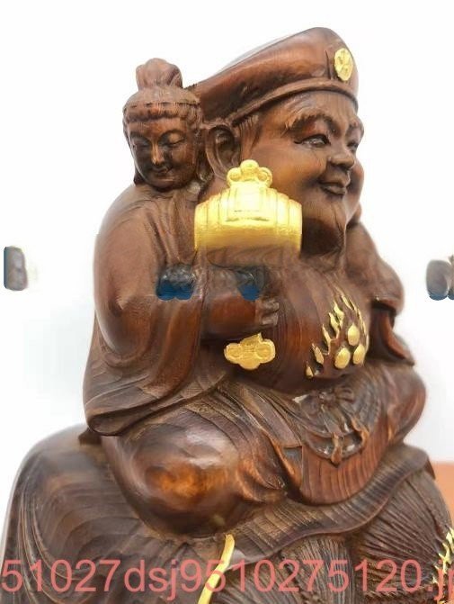 木彫仏像 仏教 美術 総檜材 精密細工 切金 高さ12cm 職人手作り三面大黒天立像