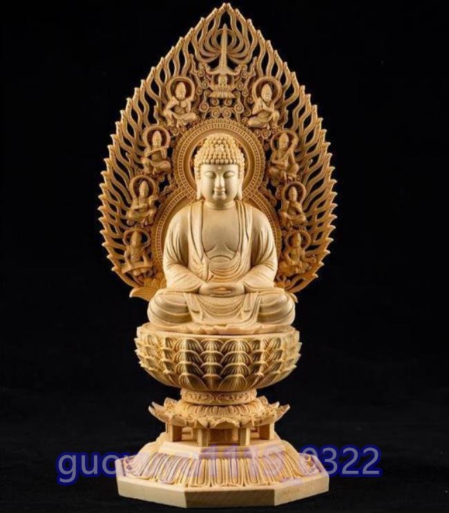 特価 阿弥陀如来座像 総檜材　仏教工芸品　木彫仏教　精密彫刻　 高さ28cm
