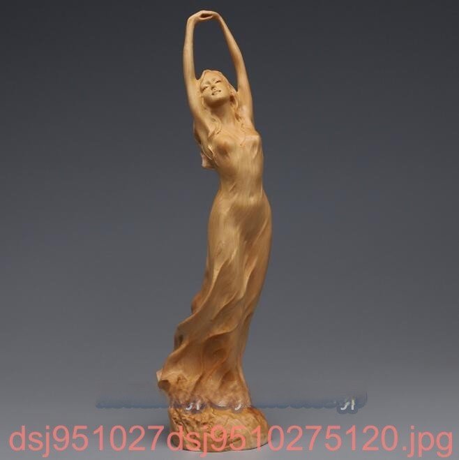 ヌード 女性像 裸婦像 東洋彫刻 天然木 置物 職人手作り 柘植製高級木彫り_画像1