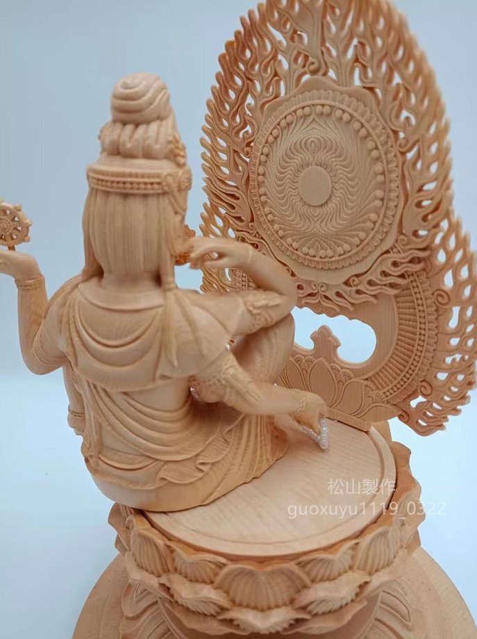 最新作 総檜材 木彫仏像仏教美術 精密細工 如意輪観音菩薩座像 高さ27cm_画像8