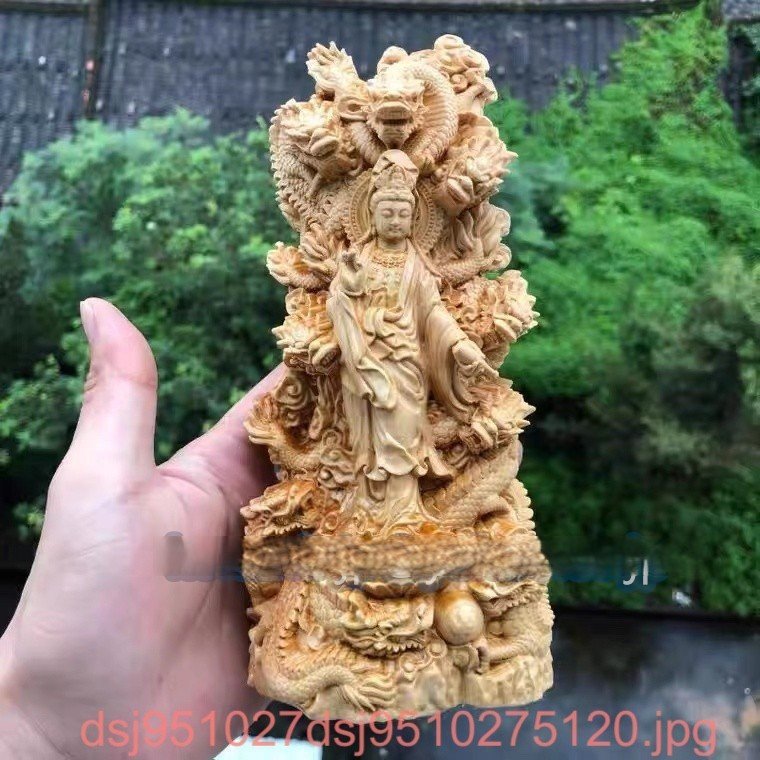 木彫仏像 仏教工芸品 職人手作り 九龍観音菩薩立像_画像4