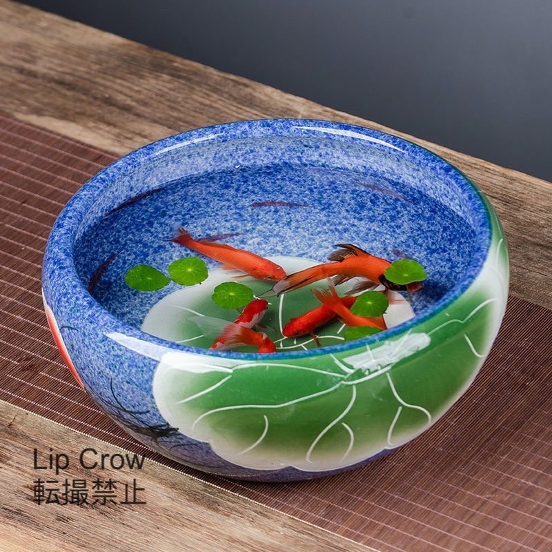 逸品 睡蓮鉢 陶器製 手描き 直径41cm 綺麗 メダカ 金魚 水性植物_画像3