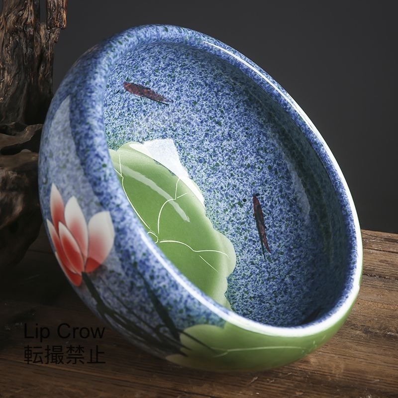 逸品 睡蓮鉢 陶器製 手描き 直径41cm 綺麗 メダカ 金魚 水性植物_画像1