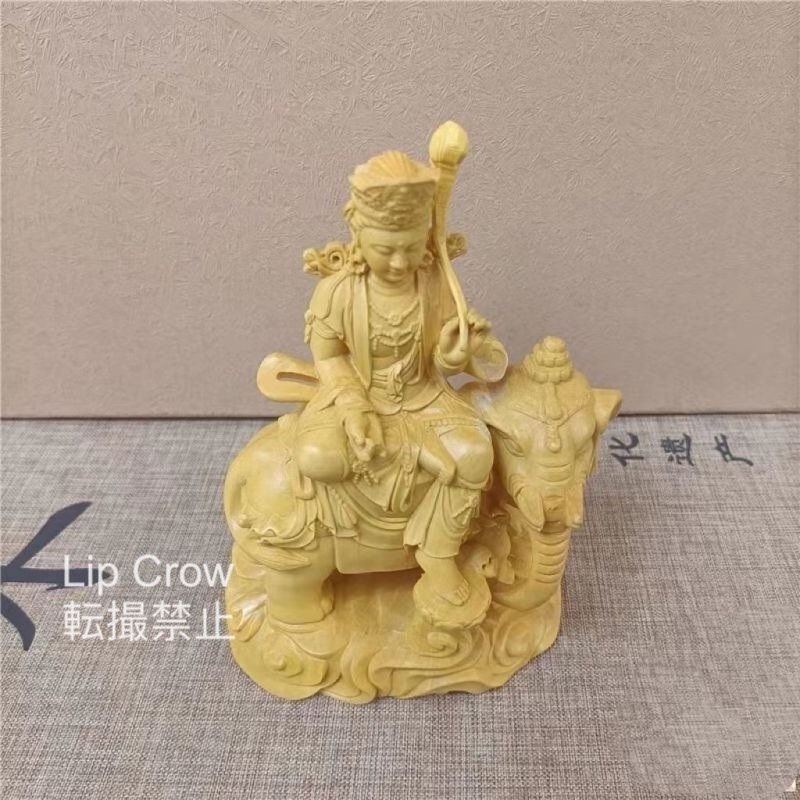 文殊菩薩 普賢菩薩一式 置物 仏教 工芸品 細密彫刻 木彫仏像_画像2