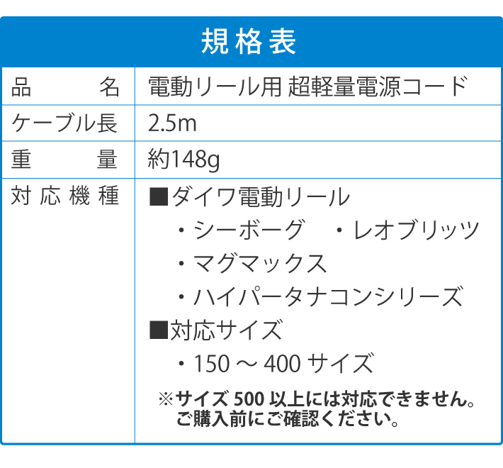 電動リール用電源コード 長さ 250cm スーパーエアー 超軽量 約148ｇ ダイワ電動リールと互換性あり シーボーグ レオブリッツ マグマックス_画像6