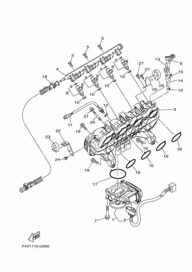 YAMAHA FXSVHO'19 OEM section (INTAKE-1) parts Used (部品番号6ET-13761-00 INJECTOR) [X2305-76]_画像3