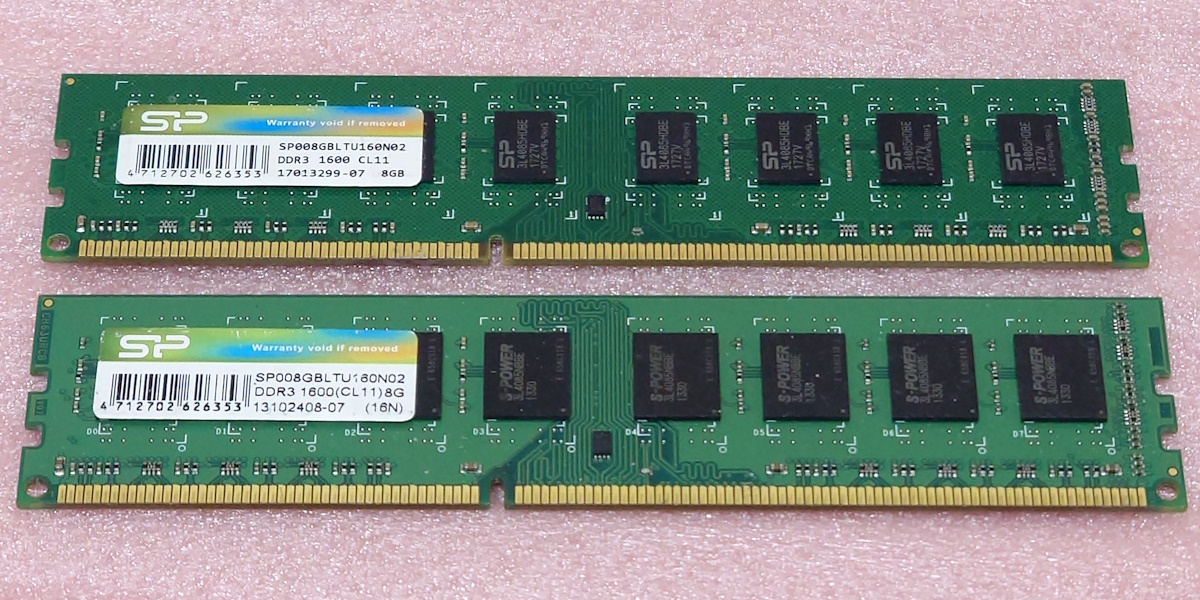 ☆SiliconPower SP008GBLTU160N02 2枚セット - PC3-12800U/DDR3-1600 240Pin DDR3 UDIMM 16GB(8GB x2) 動作品_画像1