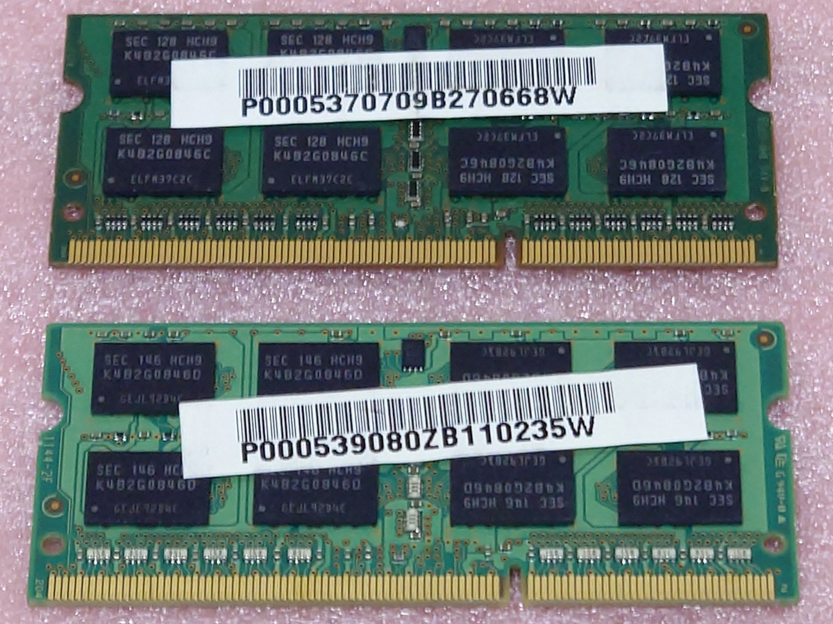 ◎Samsung M471B5273DH0-CH9 + M471B5273CH0-CH9 セット - PC3-10600S/DDR3-1333 204Pin DDR3 S.O.DIMM 8GB(4GB + 4GB) 動作品_画像2