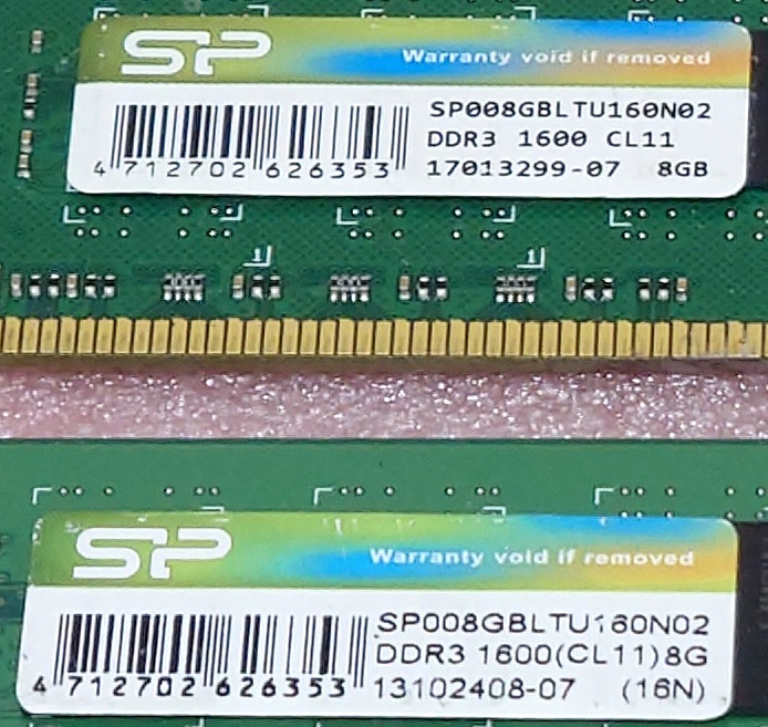 ☆SiliconPower SP008GBLTU160N02 2枚セット - PC3-12800U/DDR3-1600 240Pin DDR3 UDIMM 16GB(8GB x2) 動作品_画像3