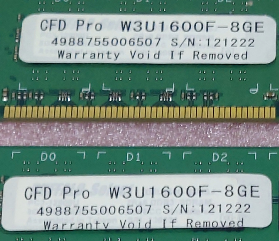 ∠CFD W3U1600F-8GE - PC3-12800U/DDR3-1600 エルピーダチップ 240Pin DDR3 UDIMM 16GB(8GB x2) 動作品_画像3