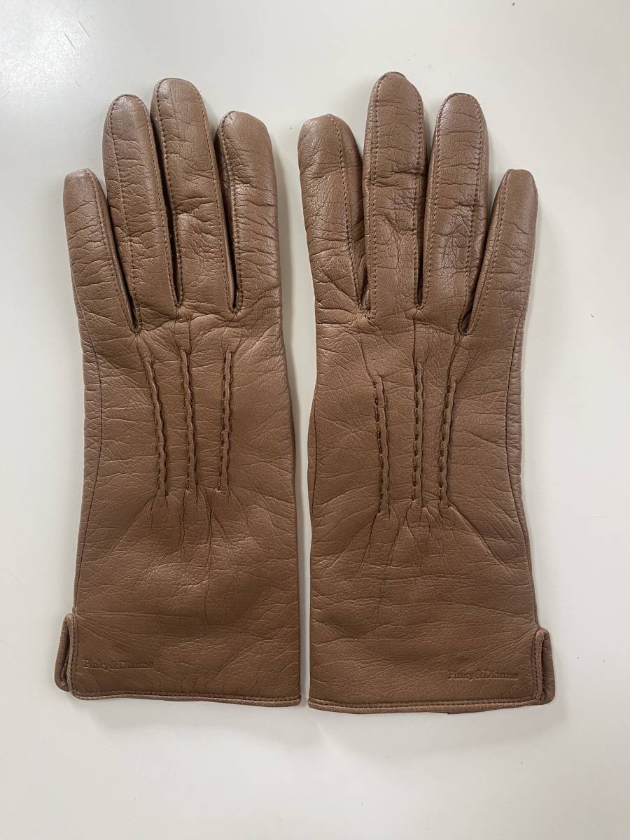 [ beautiful goods ] Pinky & Diane lady's size leather glove Brown tea leather gloves lining attaching Pinky&Dianne