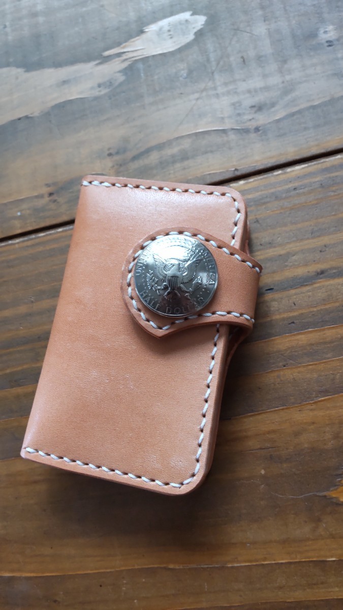  Mini Mini wallet compact purse Tochigi saddle leather hand made Conti . button *( natural color )⑥*