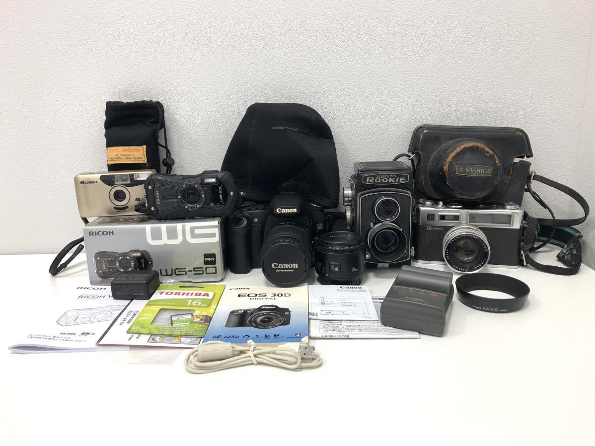 (IS1059他)カメラ レンズ Canon キャノン EOS30D/EF 50mm 1:1.8Ⅱ/RICOH リコー WG-50/ヤシカ ROOKIE,G YASHICA/コニカ 45mini super_画像1