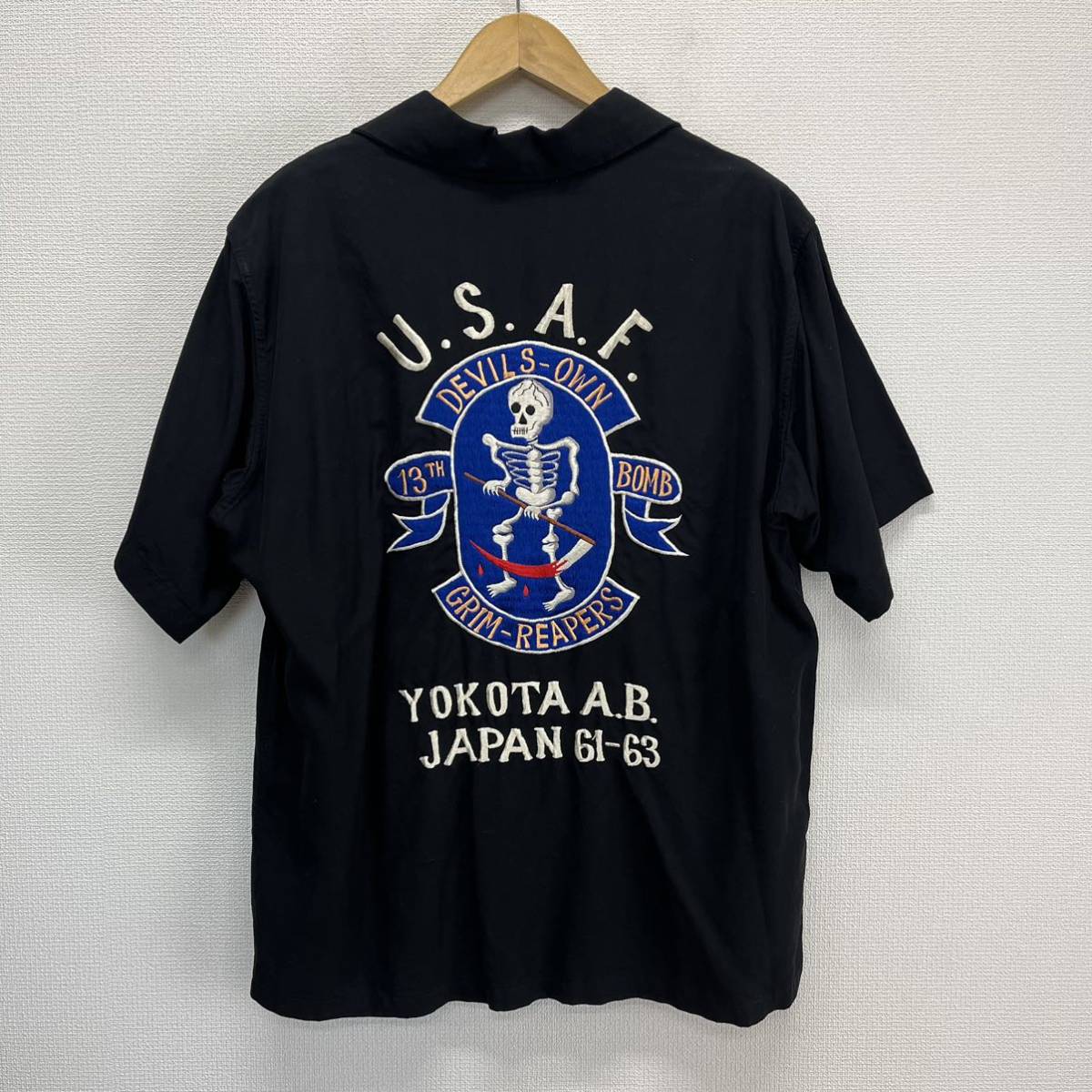 TOYO ENTERPRISE 東洋エンタープライズ TT34655 スカシャツ U.S.A.F. YOKOTA 米軍横田基地 レーヨン 刺繍 M 10112376_画像1