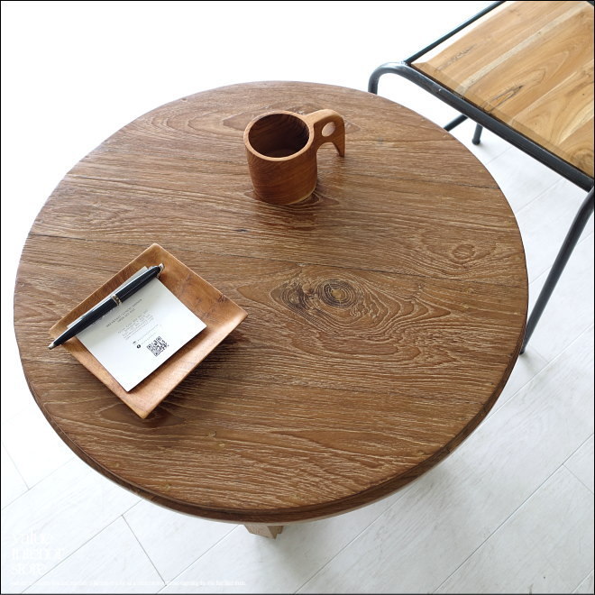 チーク無垢材 ヴィンテージサイドテーブルAnqbo16 丸テーブル 什器 コーヒーテーブル 一点物 再生家具 無垢材家具_画像6