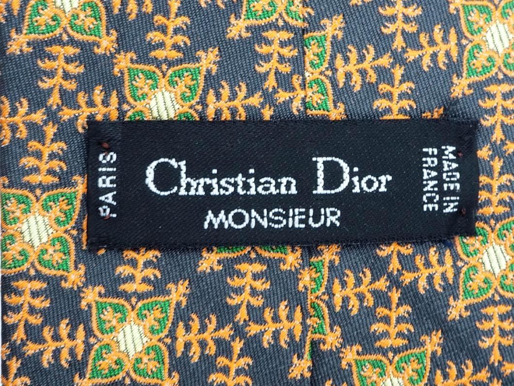 ネコポスOK Christian Dior クリスチャンディオール シルク100% 総柄 ロゴ 刺繍 ネクタイ 紺ｘオレンジ ■■ ☆ dka6 メンズ_画像6