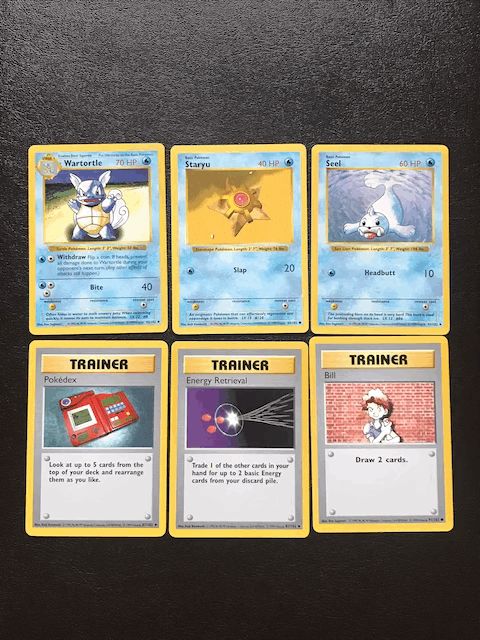 ポケモンカード　英語版　Wortotle、Staryu、Seel、Pokedex、Energy Retrival、Bill　 Shadowless シャドウレス_画像1