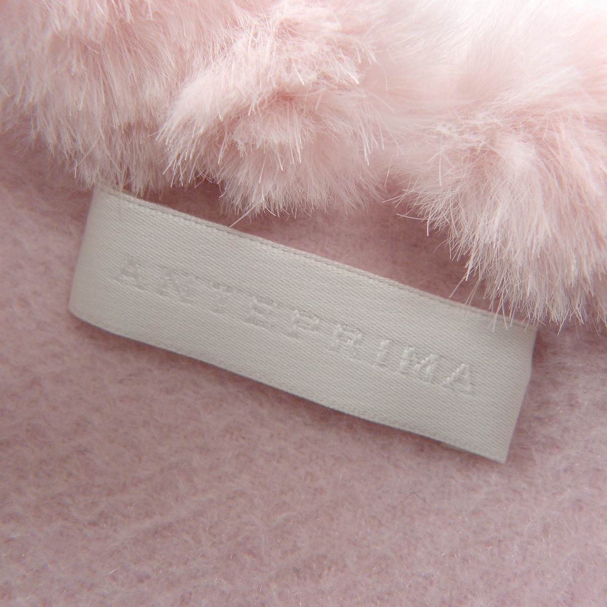 アンテプリマ ANTEPRIMA ラインストーンが可愛い ラビットファー付きカシミヤウールマフラー 防寒 ピンク g1128-1_画像4
