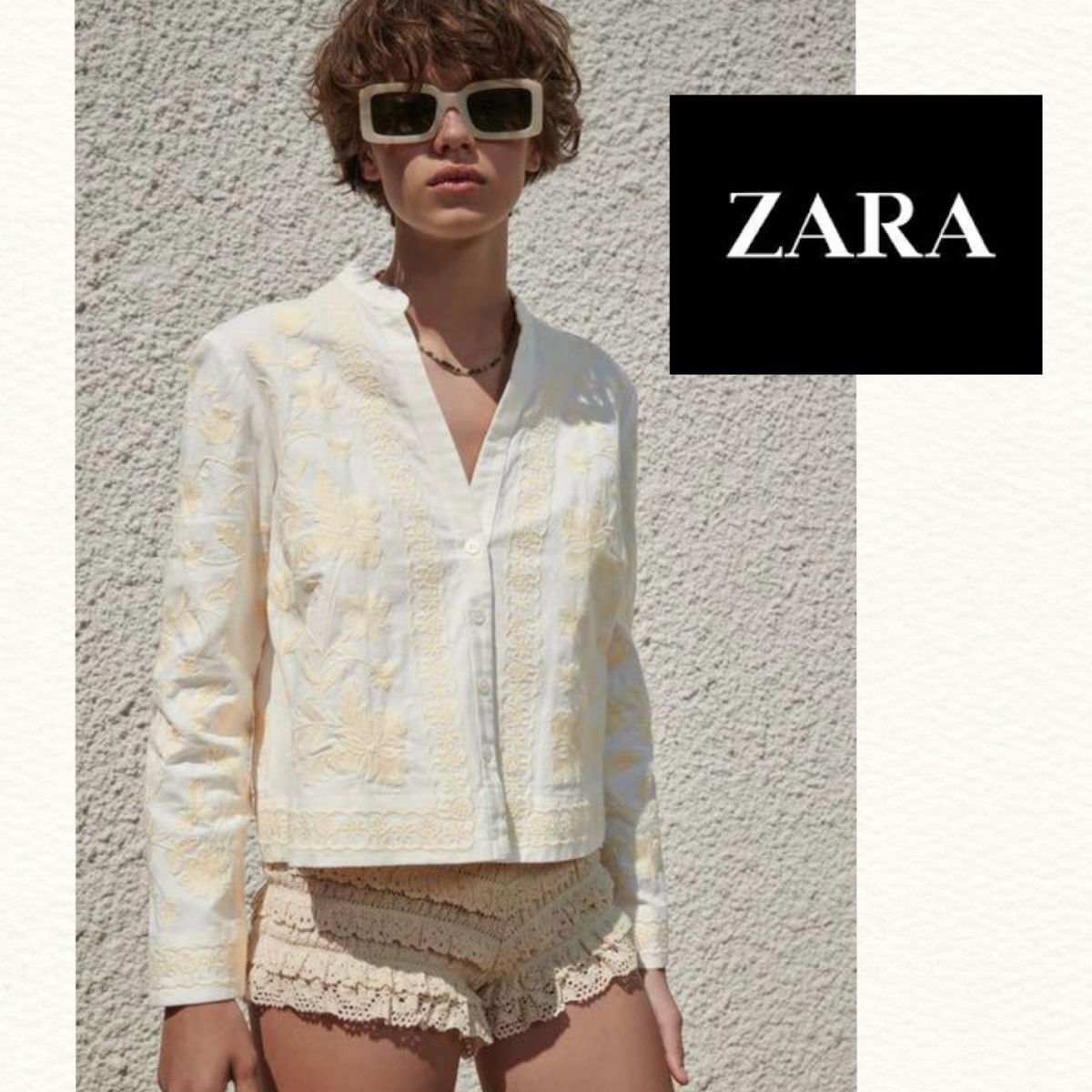完売品 ZARA ザラ 刺繍ジャケット ショート丈　リネンジャケット ホワイト