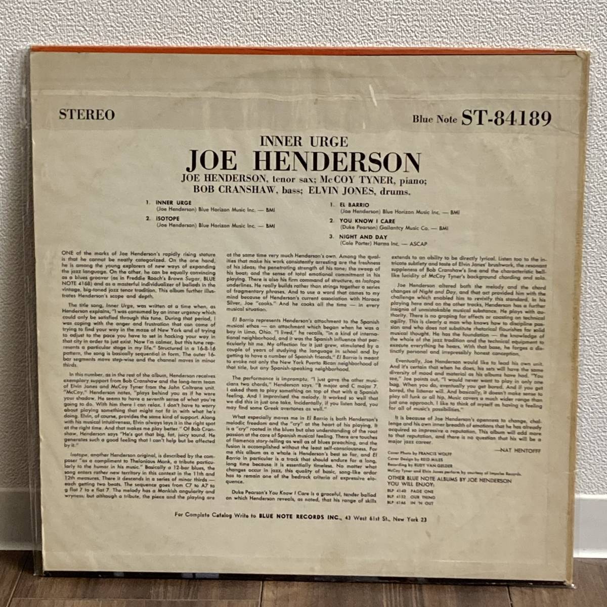 希少廃盤オリジナル JOE HENDERSON / INNER URGE VAN GELDER刻印、耳あり blue note MCCOY TYNER ELVIN JONES BOB CRANSHAW_画像2